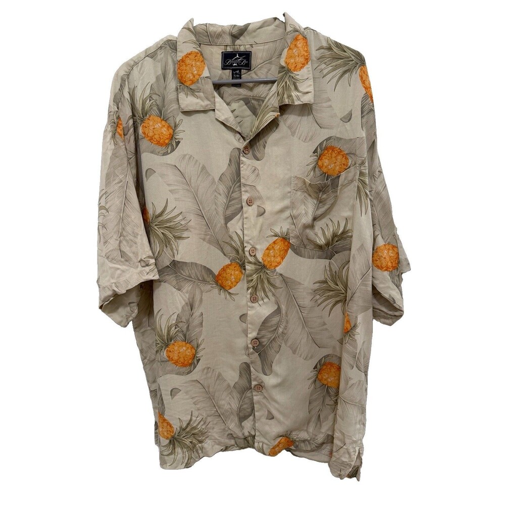 Bermuda Bay Mens XL 100% Silk Hawaiian Shirt Pineapple Tropical Resort